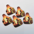 Cattle Tag Charms with Sunflowers and Sunset, Wood Cow Ear Tag, chs8330