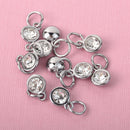 Crystal Dot Charms, April Birthstone, Silver Bezel, 7mm Rhinestone chs8334