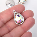 AB Crystal Drop Charm, Teardrop Crystal Glass in Silver Tone Bezel, 27x17mm, chs8344