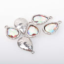 AB Crystal Drop Charm, Teardrop Crystal Glass in Silver Tone Bezel, 27x17mm, chs8344
