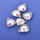 AB Crystal Drop Charm, Triangle Crystal Glass in Silver Tone Bezel, 27x23mm, chs8346