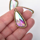 AB Iridescent Rhinestone Drop Charm, Wing Crystal Glass in BRONZE Tone Bezel, 41x19mm, chs8348