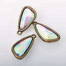 AB Iridescent Rhinestone Drop Charm, Wing Crystal Glass in BRONZE Tone Bezel, 41x19mm, chs8348