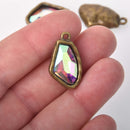AB Iridescent Rhinestone Drop Charm, Wing Crystal Glass in BRONZE 26x15mm, chs8349