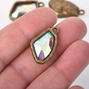 AB Iridescent Rhinestone Drop Charm, Wing Crystal Glass in BRONZE 26x15mm, chs8349