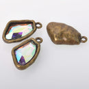 AB Iridescent Rhinestone Drop Charm, Wing Crystal Glass in BRONZE 26x15mm, chs8349
