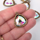 AB Crystal Drop Charm, Triangle Crystal Glass in Bronze Tone Bezel, 27x23mm, chs8350