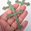 2 Large Bronze Patina Cross Cross Pendants, 3", chs8351