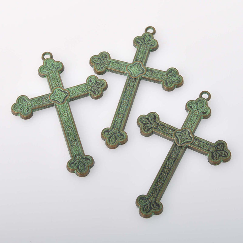 2 Large Bronze Patina Cross Cross Pendants, 3", chs8351