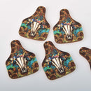 Cattle Tag Charms with Steer Skull and Sunflowers, Wood Cow Ear Tag, chs8352