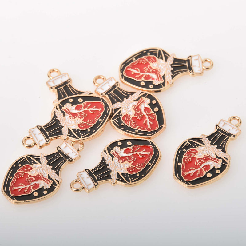 Anatomical Heart Potion Jar Charms for Halloween, Enamel, gold plated, chs8372