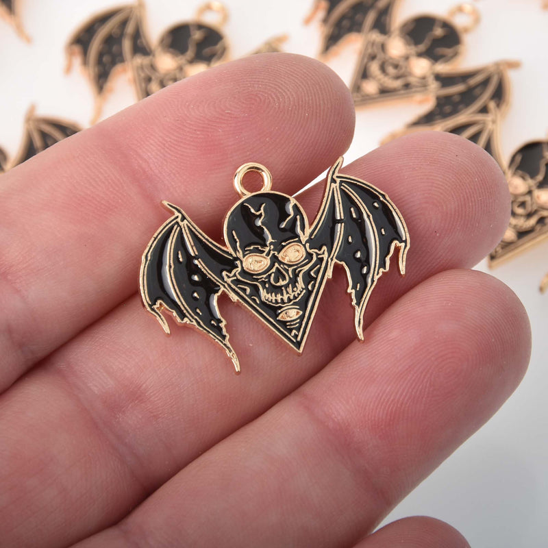 Skull and Bat Halloween Charms Enamel, gold plated, chs8376