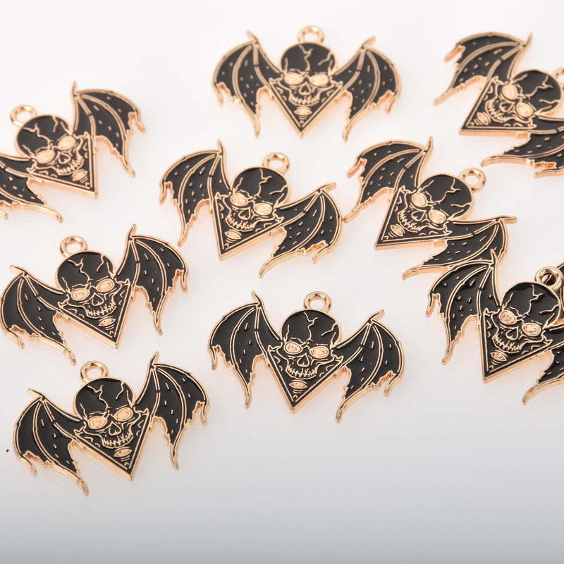 Skull and Bat Halloween Charms Enamel, gold plated, chs8376