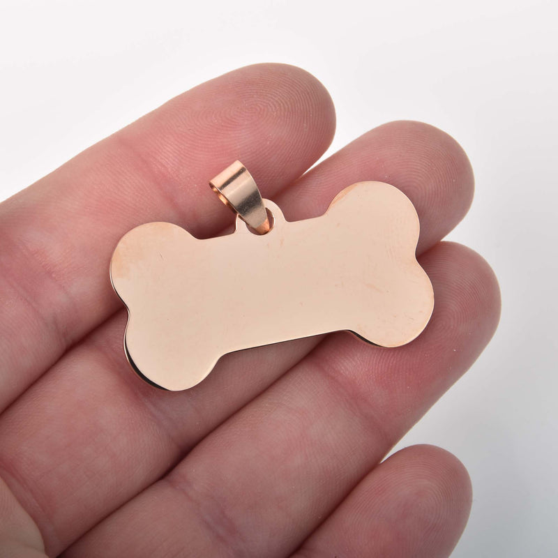 Pet Tag Charms, Rose Gold Dog Bone Charm, Stainless Steel, chs8380