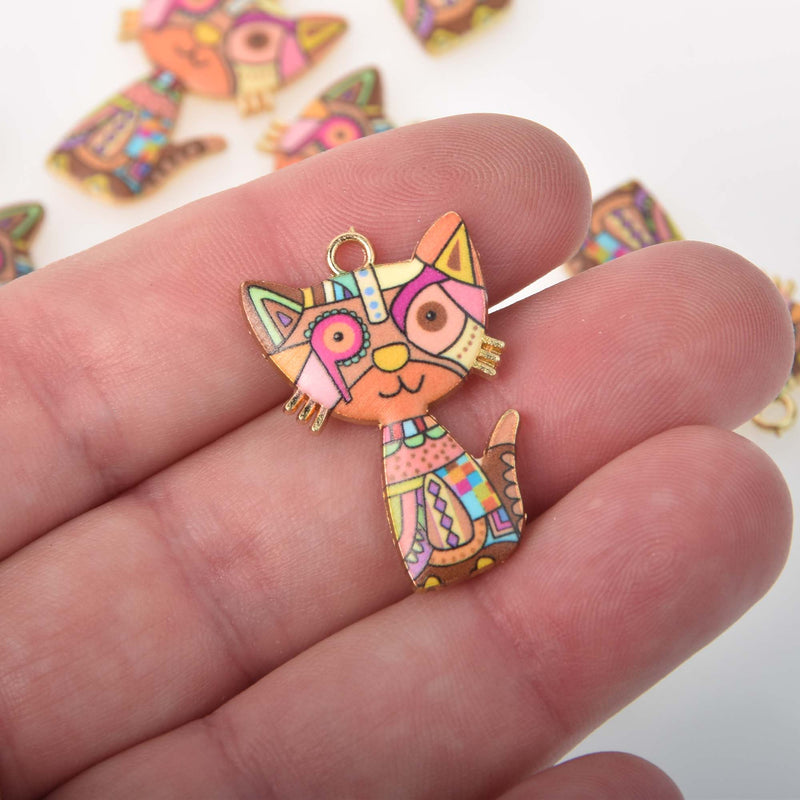 Patchwork Cat Charms, Multicolor Enamel 30mm, chs8385