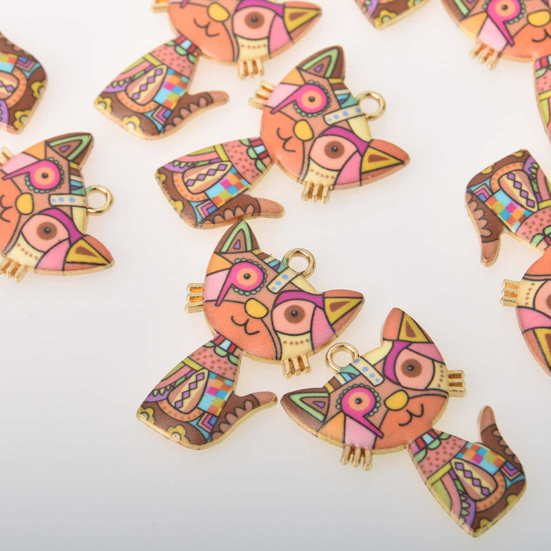 Patchwork Cat Charms, Multicolor Enamel 30mm, chs8385