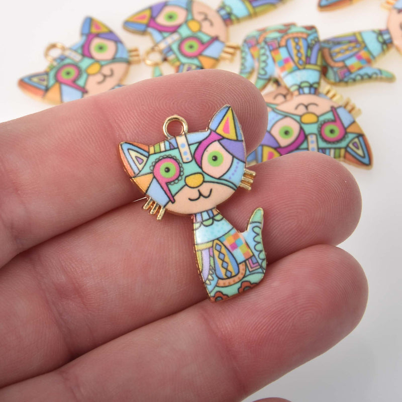 Patchwork Cat Charms, Blue Enamel 30mm, chs8386