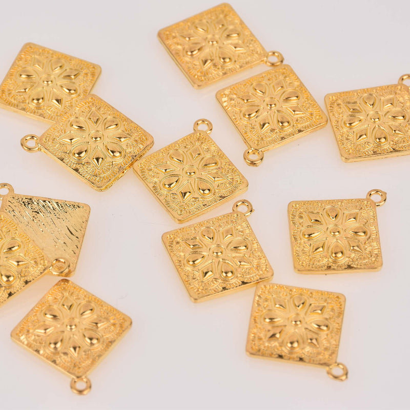 Square Gold Plate Mandala Charms, 25mm chs8391