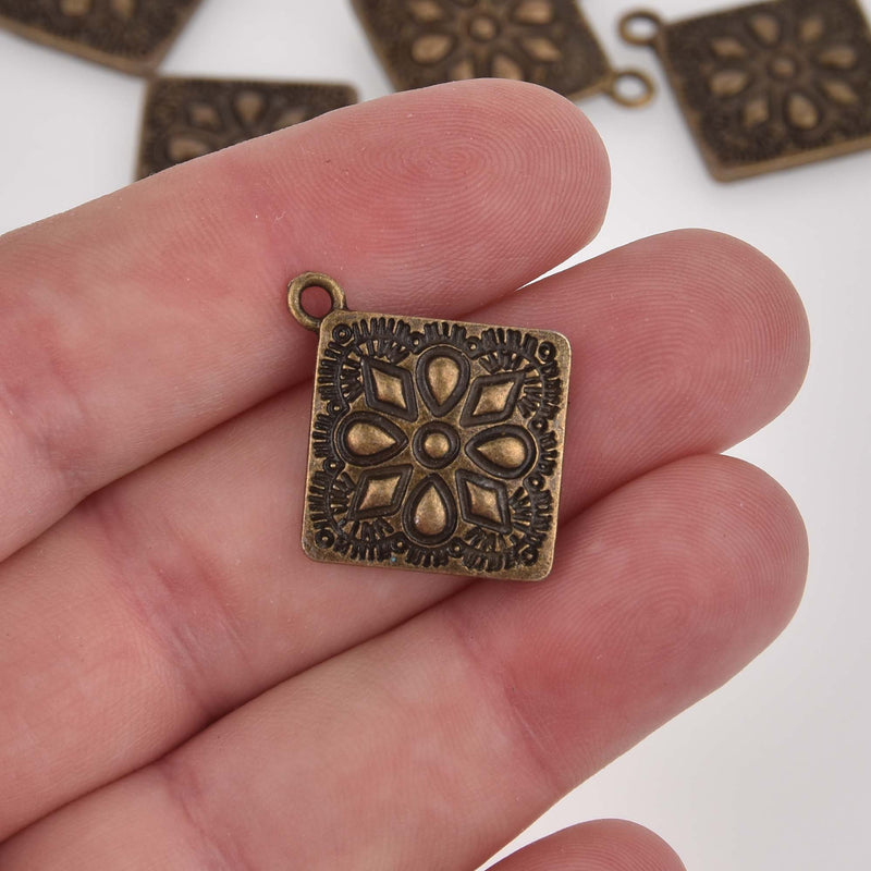 Square Bronze Mandala Charms, 25mm chs8392