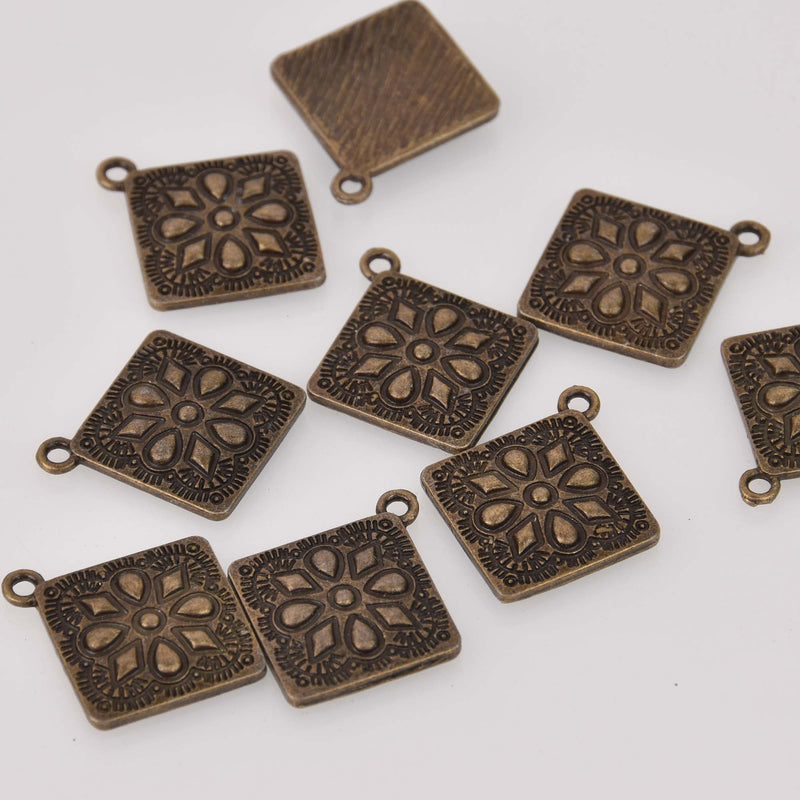 Square Bronze Mandala Charms, 25mm chs8392