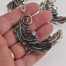 Large Silver Feather Charm with Crystal, 2.25" long, chs8396