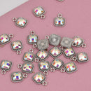 Small Square Crystal Charms, Silver with Clear AB Rhinestone, 14x10mm, chs8401
