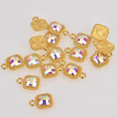 Small Square Crystal Charms, Gold with Clear AB Rhinestone, 14x10mm, chs8402