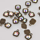 Small Square Crystal Charms, Bronze with Clear AB Rhinestone, 14x10mm, chs8403