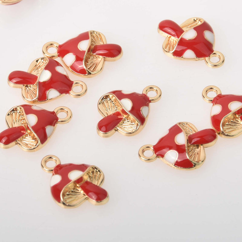 Mushroom Charms, red enamel, gold plated, chs8408