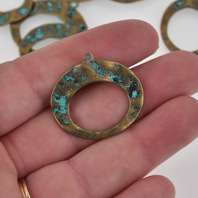 Bronze Patina Charms, Blue Verdigris, Donut Ring Charm, chs8423