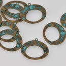 Bronze Patina Charms, Blue Verdigris, Donut Ring Charm, chs8423