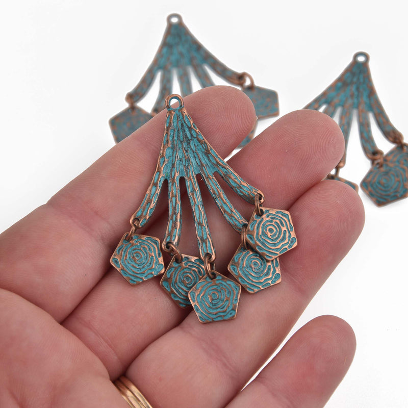 Copper Patina Connector Charms, blue verdigris, chs8429