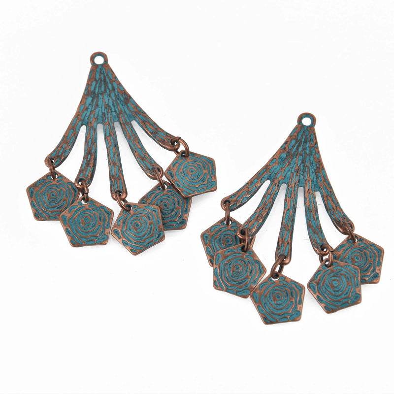 Copper Patina Connector Charms, blue verdigris, chs8429