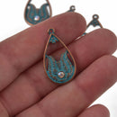 Teardrop Charms with Crystal, Copper with BLUE verdigris patina, chs8430