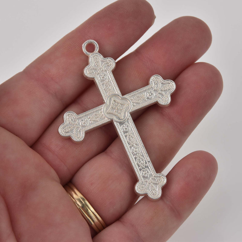 Matte Silver Cross Charm, 2-3/8", chs8432