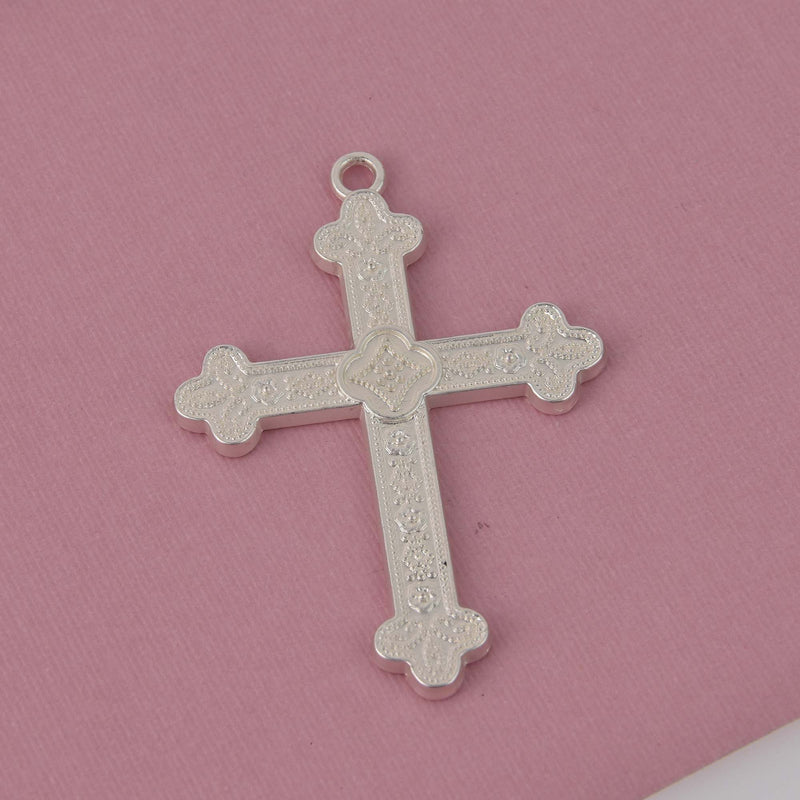 Matte Silver Cross Charm, 2-3/8", chs8432