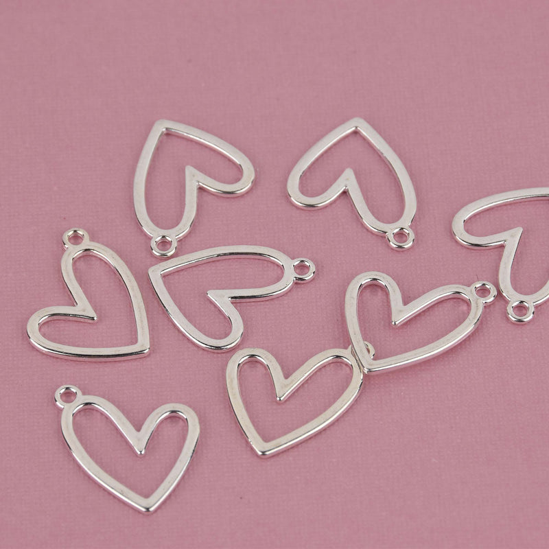 Silver Open Heart Charms 25x21mm chs8434