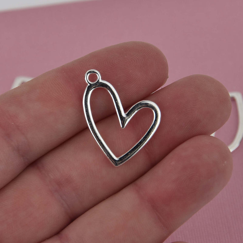 Silver Open Heart Charms 25x21mm chs8434