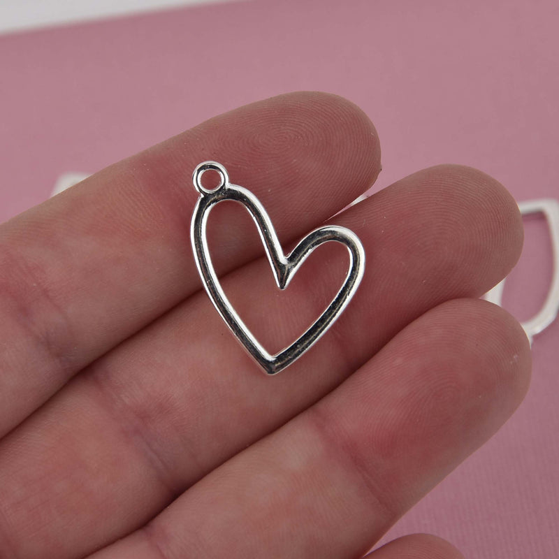 Silver Open Heart Charms 25x21mm chs8434