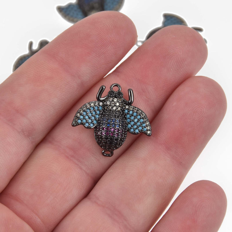 BEE Charm, Micro Pave Cubic Zirconia Crystals, Rhinestone, Gunmetal Brass Metal, 22x22mm, chs8439