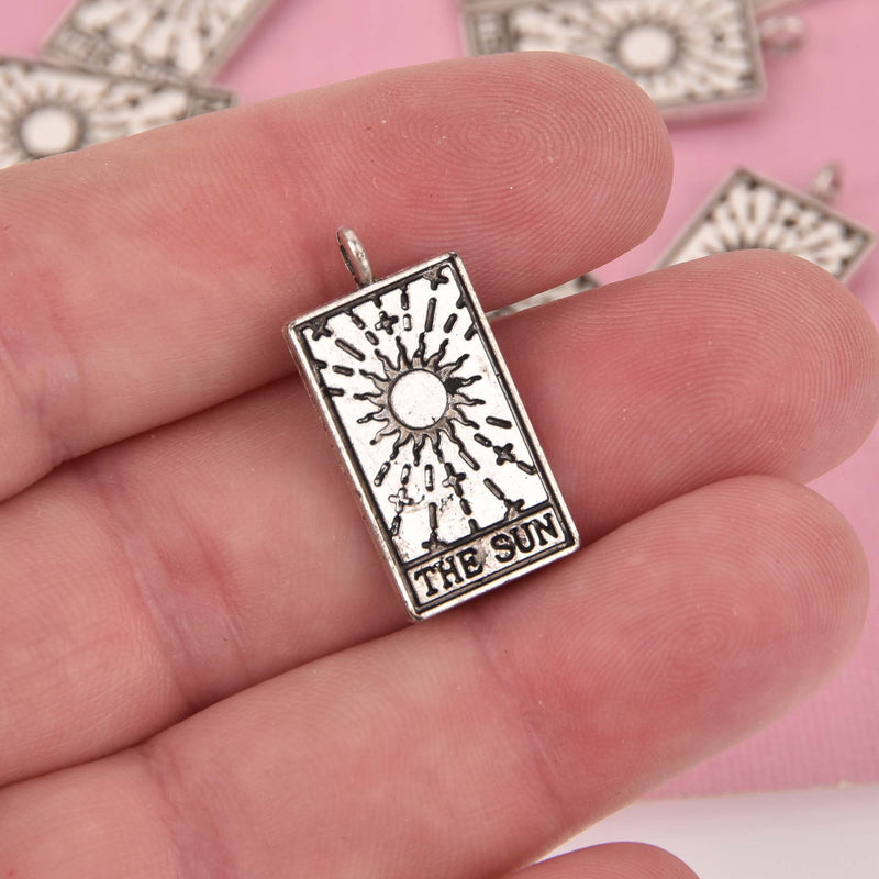 Silver Tarot Card Charms THE SUN, Tarot Charm, Wiccan Mystic chs8441