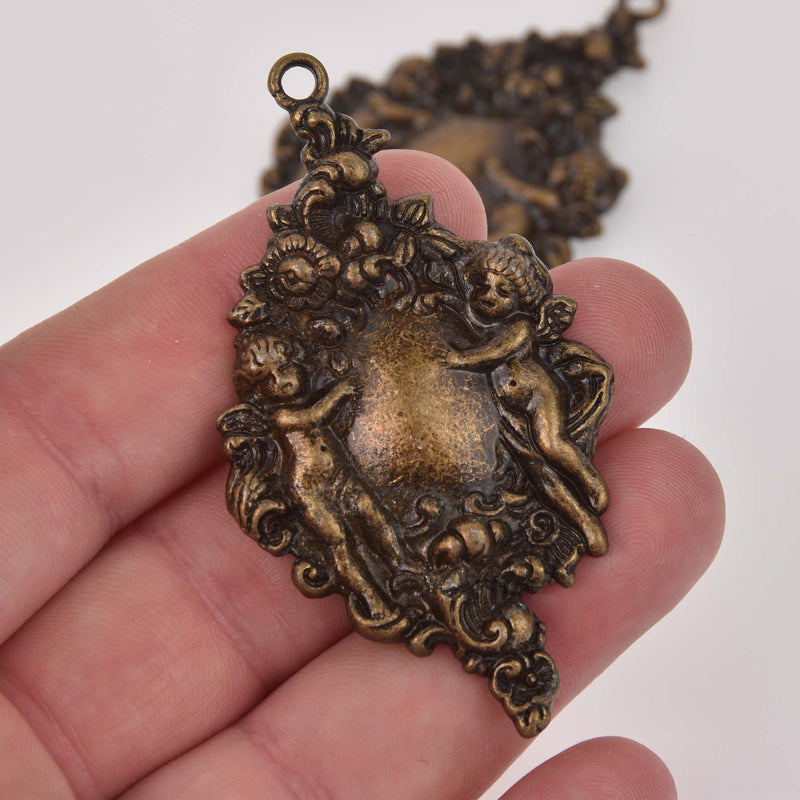 Bronze Victorian Cherub Charms 2-5/8" long, chs8442