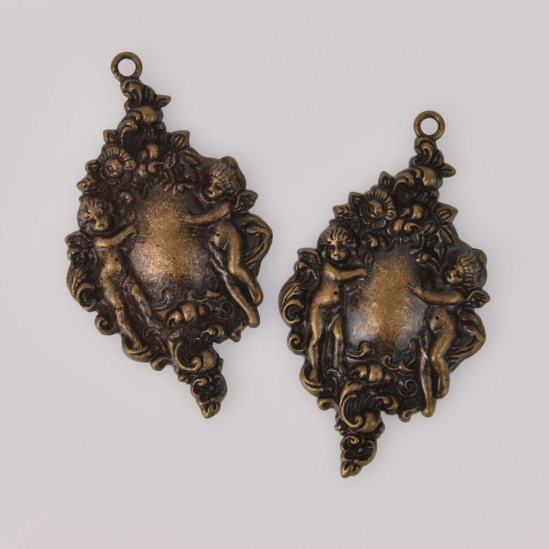 Bronze Victorian Cherub Charms 2-5/8" long, chs8442