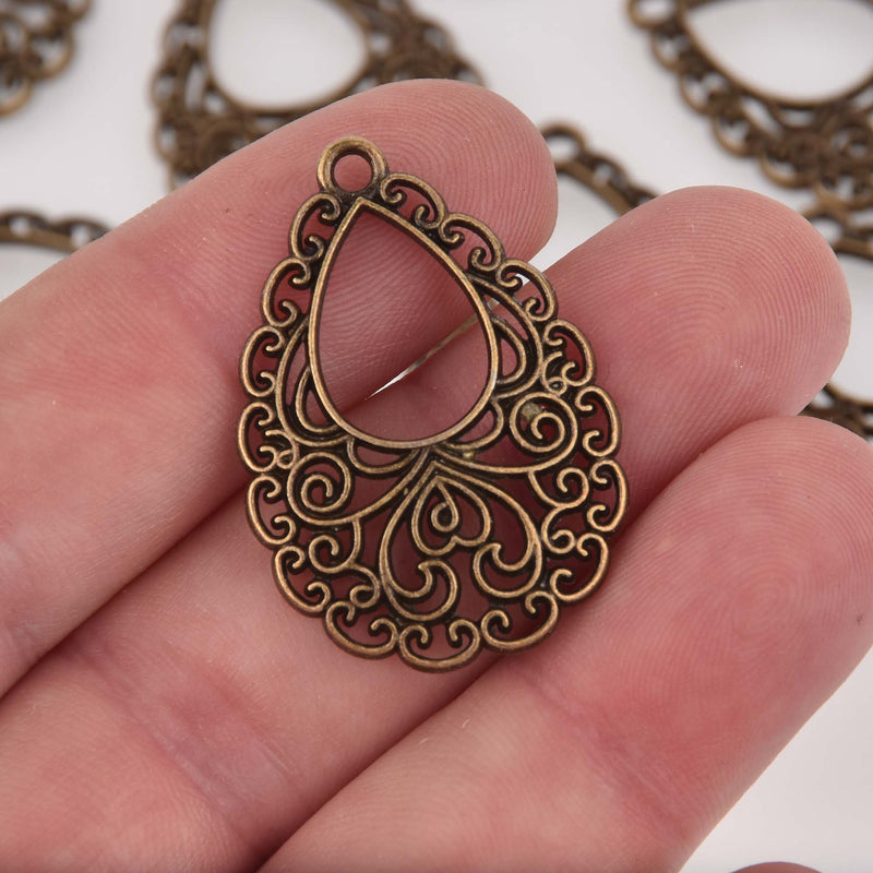 Bronze Filigree Teardrop Charms charms 34x24mm, chs8443