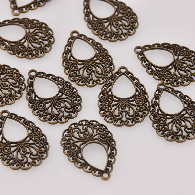 Bronze Filigree Teardrop Charms charms 34x24mm, chs8443