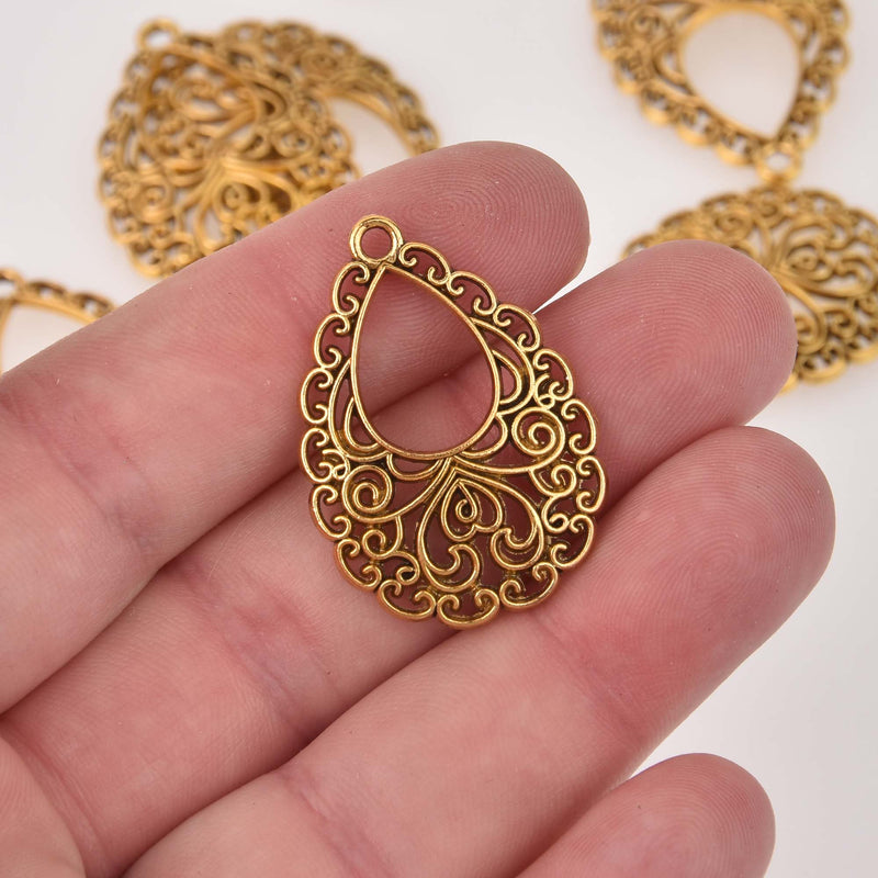 Gold Filigree Teardrop Charms charms 34x24mm, chs8444