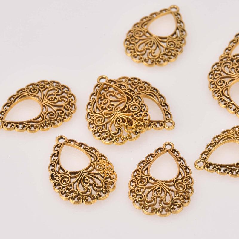 Gold Filigree Teardrop Charms charms 34x24mm, chs8444