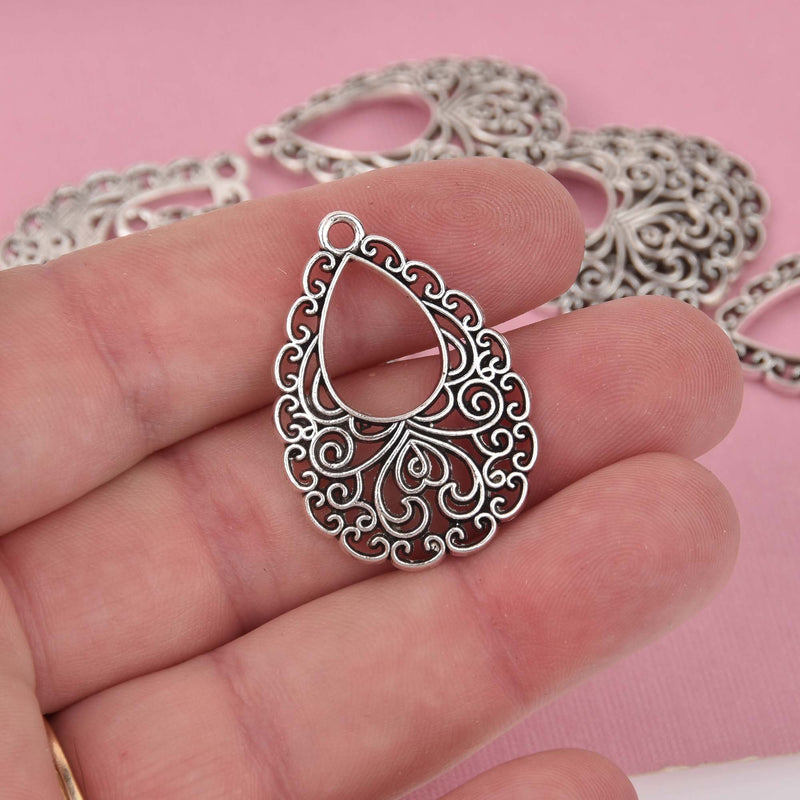 Silver Filigree Teardrop Charms charms 34x24mm, chs8447