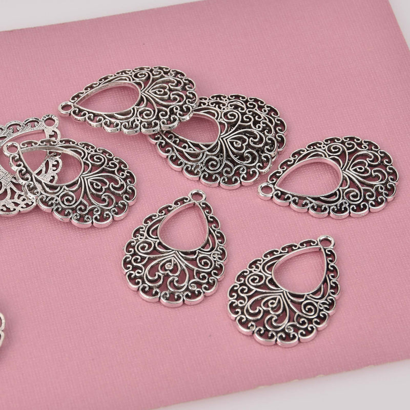 Silver Filigree Teardrop Charms charms 34x24mm, chs8447