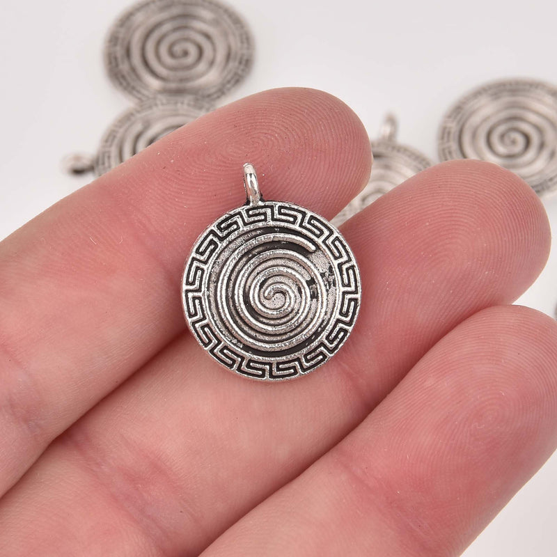 Silver Spiral Labyrinth Charms, Swirl Maze, Greek Key, chs8449